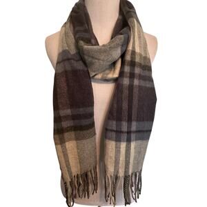 V. Frass Cashmink Gray Plaid Scarf Fringed Warm Cozy Preppy Classic